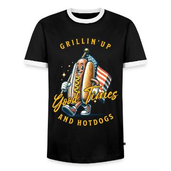 Good Time Hotdogs Lustiges Bbq-wortspiel Retro - Männer Kontrast-T-Shirt - Schwarz/Weiß - Vorne - AI Model Female 172 light (172cm) & AI Model Male 178 light (178cm)
