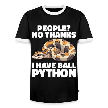 Banana Ball Python Herpetologist Coral Ball - Men's Ringer Shirt - black/white - Front - AI Model Female 172 light (172cm) & AI Model Male 178 light (178cm)