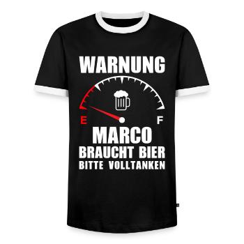Marco braucht Bier Bitte volltanken - Männer Kontrast-T-Shirt - Schwarz/Weiß - Vorne - AI Model Female 172 light (172cm) & AI Model Male 178 light (178cm)