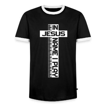 Klavier Christliche Musik Jesus Pianist Gott - Männer Kontrast-T-Shirt - Schwarz/Weiß - Vorne - AI Model Female 172 light (172cm) & AI Model Male 178 light (178cm)