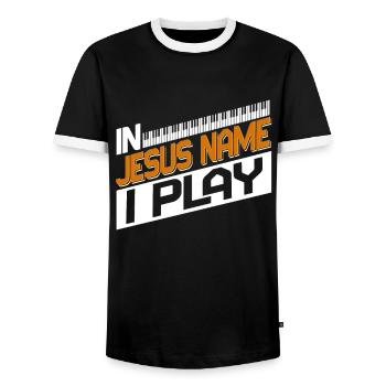 Klavier Christliche Musik Jesus Pianist Gott - Männer Kontrast-T-Shirt - Schwarz/Weiß - Vorne - AI Model Female 172 light (172cm) & AI Model Male 178 light (178cm)