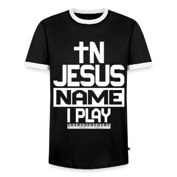 Klavier Christliche Musik Jesus Pianist Gott - Männer Kontrast-T-Shirt - Schwarz/Weiß - Vorne - AI Model Female 172 light (172cm) & AI Model Male 178 light (178cm)