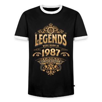 1987 Legend Birthday 1987 Year of birth - Men's Ringer Shirt - black/white - Front - AI Model Female 172 light (172cm) & AI Model Male 178 light (178cm)