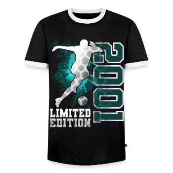 2001 Football Limited Edition Birthday - Men's Ringer Shirt - black/white - Front - AI Model Female 172 light (172cm) & AI Model Male 178 light (178cm)
