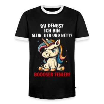 You think I'm small, sweet and nice, bad mistake - Men's Ringer Shirt - black/white - Front - AI Model Female 172 light (172cm) & AI Model Male 178 light (178cm)
