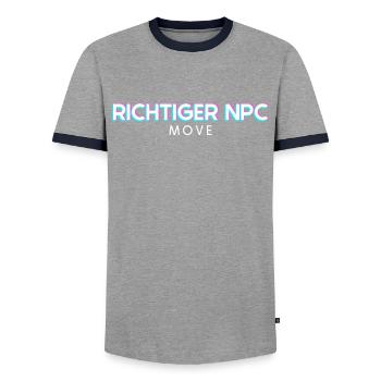 Proper NPC Move – Gamer Humor and Style - Men's Ringer Shirt - grey/navy  - Front - AI Model Female 172 light (172cm) & AI Model Male 178 light (178cm)
