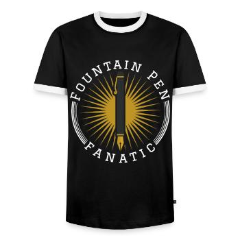 Fountain Pen Fanatic Füllfederhalter - Men's Ringer Shirt - black/white - Front - AI Model Female 172 light (172cm) & AI Model Male 178 light (178cm)