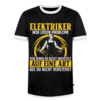 Elektriker Wir lösen Probleme – Stolz und Humor - Männer Kontrast-T-Shirt - Schwarz/Weiß - Vorne - AI Model Female 172 light (172cm) & AI Model Male 178 light (178cm)