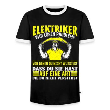 Elektriker Wir lösen Probleme – Stolz und Humor - Männer Kontrast-T-Shirt - Schwarz/Weiß - Vorne - AI Model Female 172 light (172cm) & AI Model Male 178 light (178cm)
