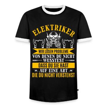Elektriker Wir lösen Probleme – Stolz und Humor - Männer Kontrast-T-Shirt - Schwarz/Weiß - Vorne - AI Model Female 172 light (172cm) & AI Model Male 178 light (178cm)