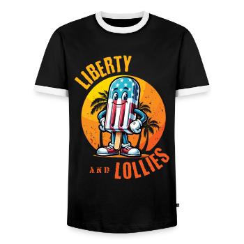 Liberty And Lollies Retro Vintage Design - Men's Ringer Shirt - black/white - Front - AI Model Female 172 light (172cm) & AI Model Male 178 light (178cm)