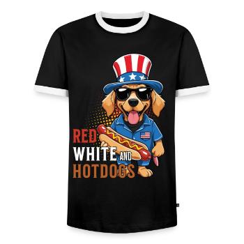 Red White Hotdogs Funny Bbq Pun Retro Vintage - Men's Ringer Shirt - black/white - Front - AI Model Female 172 light (172cm) & AI Model Male 178 light (178cm)