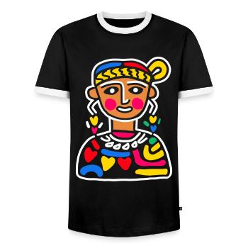 Aztec God Ancient Mythology Coatlicue Colorful - Men's Ringer Shirt - black/white - Front - AI Model Female 172 light (172cm) & AI Model Male 178 light (178cm)