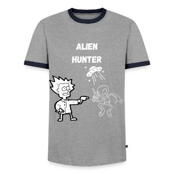 Chasseur d’extraterrestres 2.0 - T-shirt contrasté Homme - gris/marine  - Devant - AI Model Female 172 light (172cm) & AI Model Male 178 light (178cm)