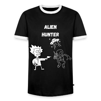 Alien Hunter 2.0 - Männer Kontrast-T-Shirt - Schwarz/Weiß - Vorne - AI Model Female 172 light (172cm) & AI Model Male 178 light (178cm)