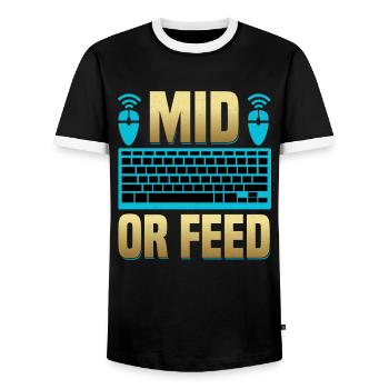 Video Game Gaming Headset PC Gamer Gaming PC - Men's Ringer Shirt - black/white - Front - AI Model Female 172 light (172cm) & AI Model Male 178 light (178cm)