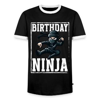 Birthday Ninja Birthday Party Theme Bday Ninja - Men's Ringer Shirt - black/white - Front - AI Model Female 172 light (172cm) & AI Model Male 178 light (178cm)