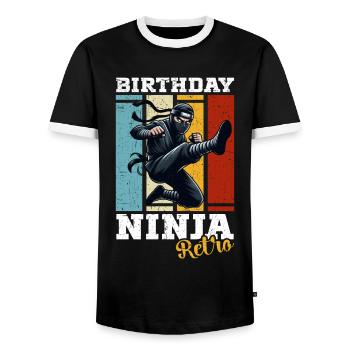 Birthday Ninja Birthday Party Theme Bday Ninja - Men's Ringer Shirt - black/white - Front - AI Model Female 172 light (172cm) & AI Model Male 178 light (178cm)