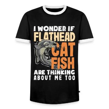 Drôle d’amateur de poisson-chat poisson à tête plate - T-shirt contrasté Homme - noir/blanc - Devant - AI Model Female 172 light (172cm) & AI Model Male 178 light (178cm)