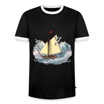 Ship Ships Sailing Ship Sailor Yolle Captain's Sea - Men's Ringer Shirt - black/white - Front - AI Model Female 172 light (172cm) & AI Model Male 178 light (178cm)