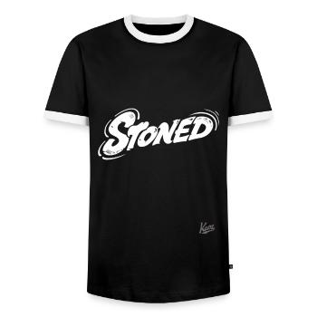 Stoned Style: Klamotten für Kiffer - Männer Kontrast-T-Shirt - Schwarz/Weiß - Vorne - AI Model Female 172 light (172cm) & AI Model Male 178 light (178cm)