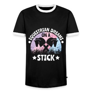 Equestrian Dreams on a Stick - Hobby Horse - Männer Kontrast-T-Shirt - Schwarz/Weiß - Vorne - AI Model Female 172 light (172cm) & AI Model Male 178 light (178cm)