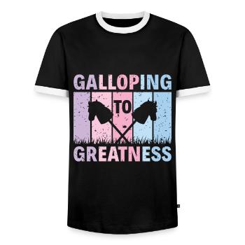 Galloping To Greatness - Hobby Horse Steckenpferd - Männer Kontrast-T-Shirt - Schwarz/Weiß - Vorne - AI Model Female 172 light (172cm) & AI Model Male 178 light (178cm)