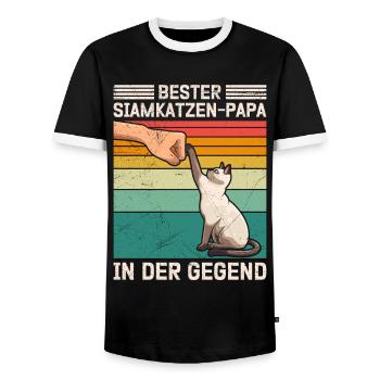 Siamkatze BESTER SIAMKATZEN PAPA IN DER GEGEND - Männer Kontrast-T-Shirt - Schwarz/Weiß - Vorne - AI Model Female 172 light (172cm) & AI Model Male 178 light (178cm)