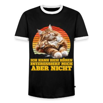 Maine Coon KANN DICH HÖREN INTERESSIERT MICH NICHT - Männer Kontrast-T-Shirt - Schwarz/Weiß - Vorne - AI Model Female 172 light (172cm) & AI Model Male 178 light (178cm)
