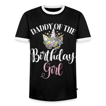 Birthday Girl's Dad Unicorn Bday - Men's Ringer Shirt - black/white - Front - AI Model Female 172 light (172cm) & AI Model Male 178 light (178cm)