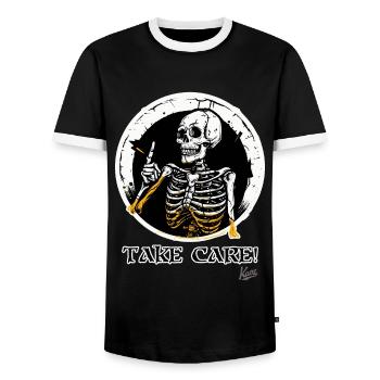Conseil du Crâne de Squelette : Attention ! - T-shirt contrasté Homme - noir/blanc - Devant - AI Model Female 172 light (172cm) & AI Model Male 178 light (178cm)