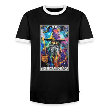 Tarotkarte The Magician Der Magier - Männer Kontrast-T-Shirt - Schwarz/Weiß - Vorne - AI Model Female 172 light (172cm) & AI Model Male 178 light (178cm)