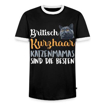LES MAMANS CHATS BRITANNIQUES À POIL COURT SONT LES MEILLEURES - T-shirt contrasté Homme - noir/blanc - Devant - AI Model Female 172 light (172cm) & AI Model Male 178 light (178cm)