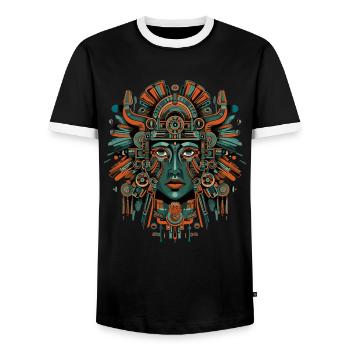 Aztec God Ancient Mythology Xochiquetzal Artful - Men's Ringer Shirt - black/white - Front - AI Model Female 172 light (172cm) & AI Model Male 178 light (178cm)