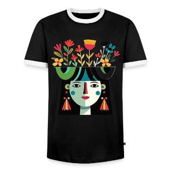 Aztec goddess Xochiquetzal Ancient mythology - Men's Ringer Shirt - black/white - Front - AI Model Female 172 light (172cm) & AI Model Male 178 light (178cm)
