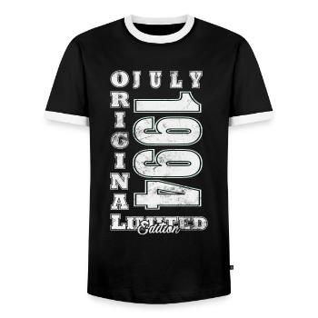 July 1994 | Birthday 1994 Vintage July 1994 - Men's Ringer Shirt - black/white - Front - AI Model Female 172 light (172cm) & AI Model Male 178 light (178cm)