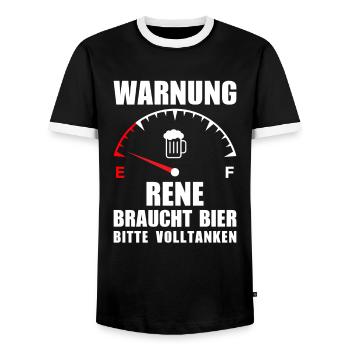 Rene braucht Bier Bitte volltanken - Männer Kontrast-T-Shirt - Schwarz/Weiß - Vorne - AI Model Female 172 light (172cm) & AI Model Male 178 light (178cm)