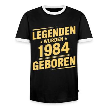 Des légendes sont nées en 1984 - T-shirt contrasté Homme - noir/blanc - Devant - AI Model Female 172 light (172cm) & AI Model Male 178 light (178cm)