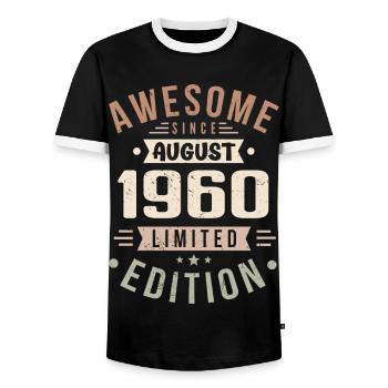 Août 1960 Anniversaire en Août 1960 Millésime 1960 - T-shirt contrasté Homme - noir/blanc - Devant - AI Model Female 172 light (172cm) & AI Model Male 178 light (178cm)