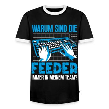 Gaming PC Keyboard Gamepad Videogamer Gaming Gamer - Men's Ringer Shirt - black/white - Front - AI Model Female 172 light (172cm) & AI Model Male 178 light (178cm)