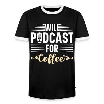 Podcast Host Podcaster Podcasting Podcast Listener - Men's Ringer Shirt - black/white - Front - AI Model Female 172 light (172cm) & AI Model Male 178 light (178cm)