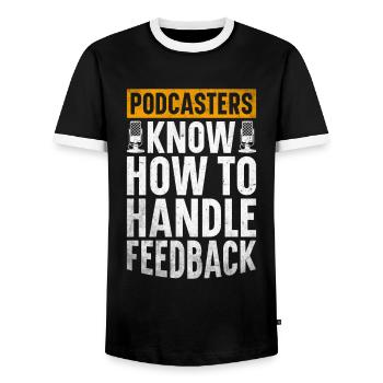 Podcast Host Podcaster Podcasting Podcast Listener - Men's Ringer Shirt - black/white - Front - AI Model Female 172 light (172cm) & AI Model Male 178 light (178cm)