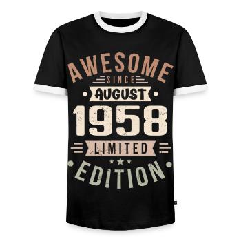 Août 1958 Anniversaire en Août 1958 Millésime 1958 - T-shirt contrasté Homme - noir/blanc - Devant - AI Model Female 172 light (172cm) & AI Model Male 178 light (178cm)