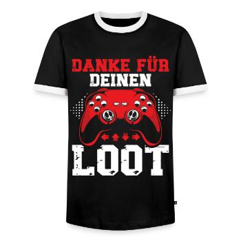 Zocken Gaming Controller PC Gamer Headset Monitor - Men's Ringer Shirt - black/white - Front - AI Model Female 172 light (172cm) & AI Model Male 178 light (178cm)