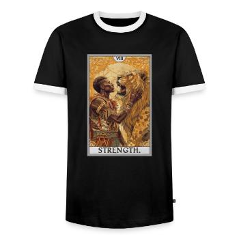 Carte de tarot Carte de tarot Force Puissance - T-shirt contrasté Homme - noir/blanc - Devant - AI Model Female 172 light (172cm) & AI Model Male 178 light (178cm)