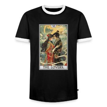 Tarot Cards Tarot Card The Lovers The Lovers - Men's Ringer Shirt - black/white - Front - AI Model Female 172 light (172cm) & AI Model Male 178 light (178cm)