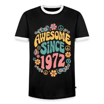 Awesome Since 1972 Blumen Hippie Geboren Jahr 1972 - Männer Kontrast-T-Shirt - Schwarz/Weiß - Vorne - AI Model Female 172 light (172cm) & AI Model Male 178 light (178cm)
