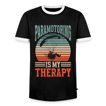 Paramotoring paramotoring - Men's Ringer Shirt - black/white - Front - AI Model Female 172 light (172cm) & AI Model Male 178 light (178cm)