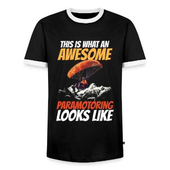 Paramotoring paramotoring - Men's Ringer Shirt - black/white - Front - AI Model Female 172 light (172cm) & AI Model Male 178 light (178cm)