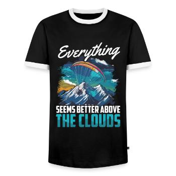 Paramotoring paramotoring - Men's Ringer Shirt - black/white - Front - AI Model Female 172 light (172cm) & AI Model Male 178 light (178cm)